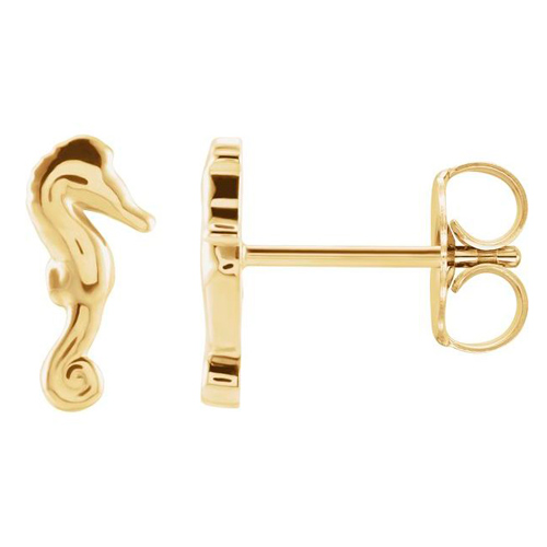 14k Yellow Gold Mini Seahorse Earrings