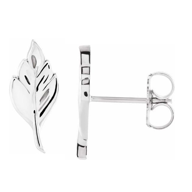 14k White Gold Leaf Stud Earrings
