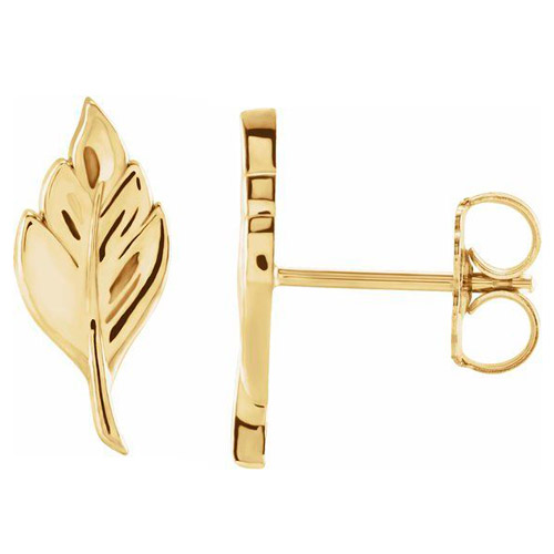 14k Yellow Gold Leaf Stud Earrings