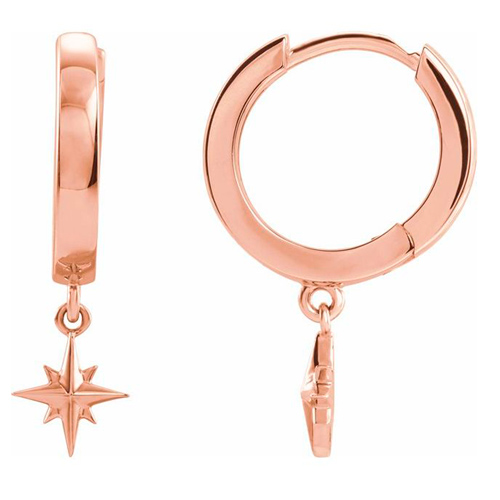 14k Rose Gold Hoop Earrings with Stars