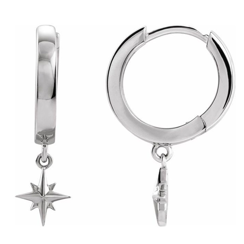 14k White Gold Hoop Earrings with Stars