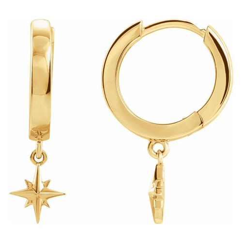 14k Yellow Gold Hoop Earrings with Stars