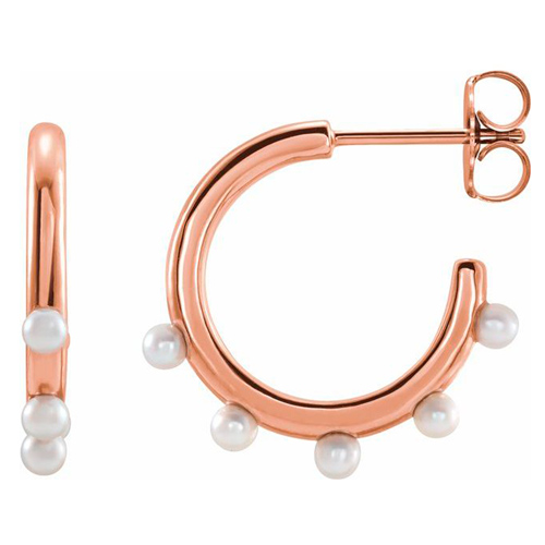 14k Rose Gold Cultured Seed Pearl Hoop Earrings 5/8in