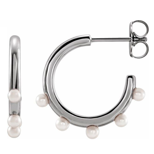 14k White Gold Cultured Seed Pearl Hoop Earrings 5/8in