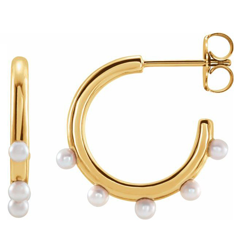 14k Yellow Gold Cultured Seed Pearl Hoop Earrings 5/8in