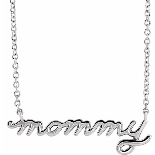 14k White Gold Mommy Script Necklace