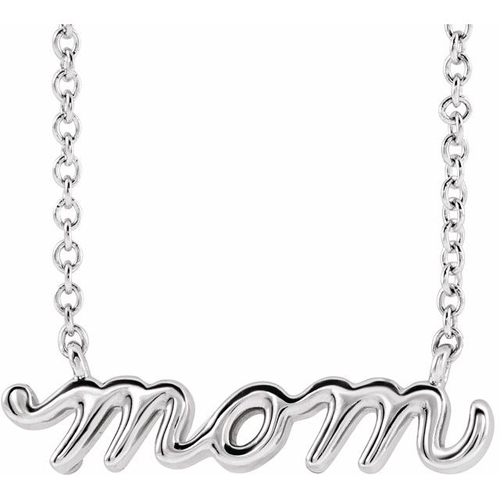 14k White Gold Petite Mom Necklace