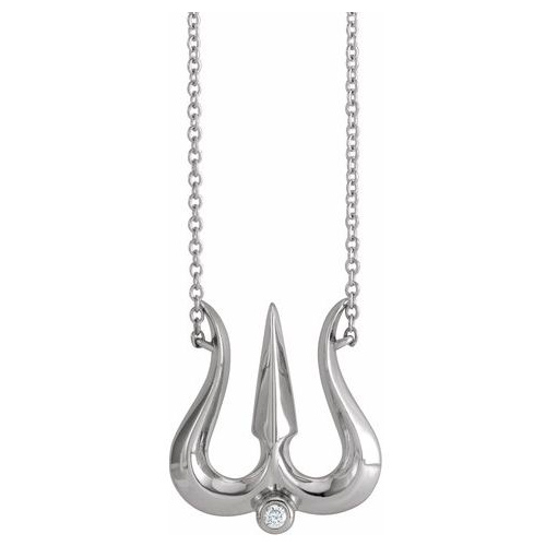 14k White Gold Shiva Trishula Diamond Necklace