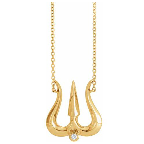 14k Yellow Gold Shiva Trishula Diamond Necklace
