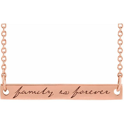 14k Rose Gold Family is Forever Bar Necklace