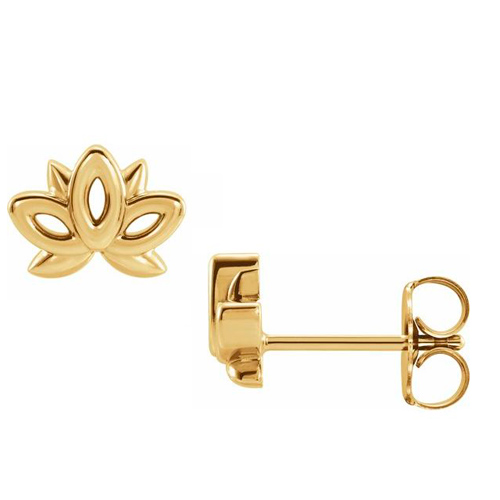 14k Yellow Gold Lotus Flower Earrings