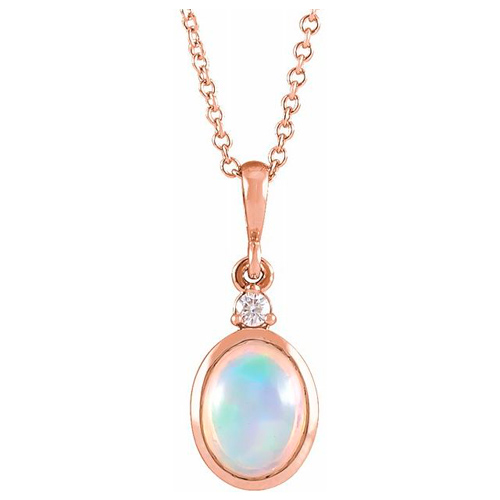 14k Rose Gold Ethiopian Opal and Diamond Necklace