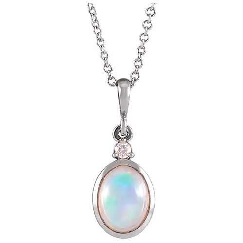 14k White Gold Ethiopian Opal and Diamond Necklace