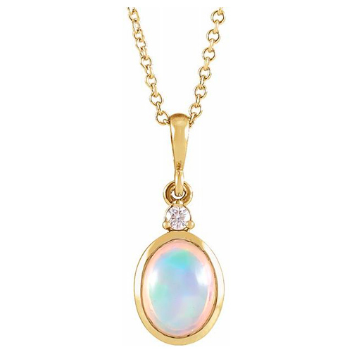 14k Yellow Gold Ethiopian Opal and Diamond Necklace