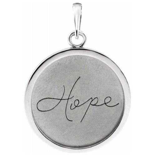 14k White Gold Hope Disc Pendant