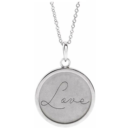 14k White Gold Love Disc Necklace