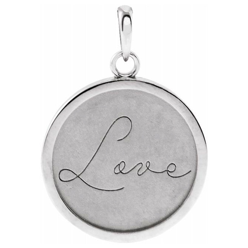 14k White Gold Love Disc Pendant