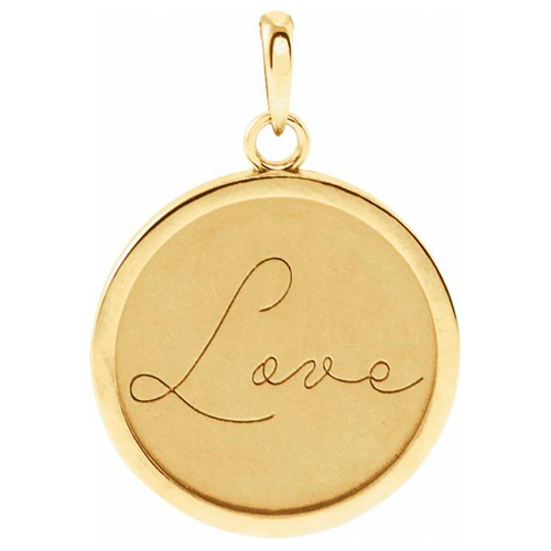 14k Yellow Gold Love Disc Pendant