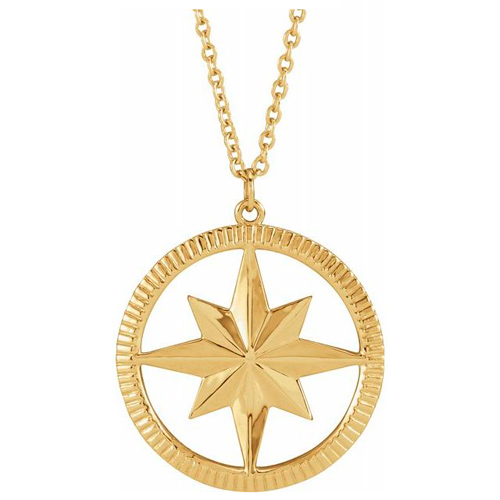 14k Yellow Gold Cut-out Compass Necklace