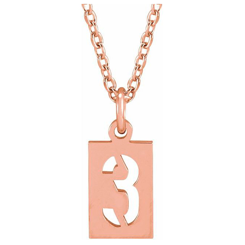 14k Rose Gold Pierced Number 3 Dog Tag Necklace