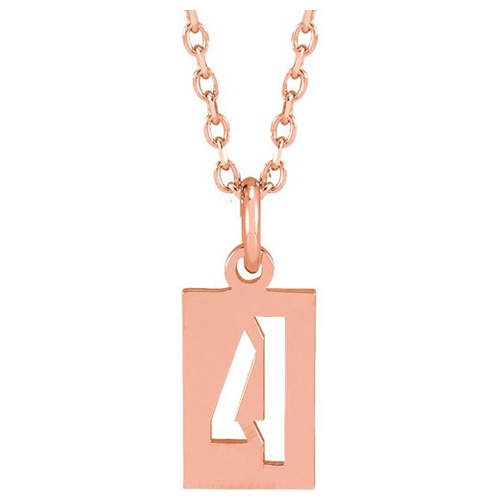 14k Rose Gold Pierced Number 4 Dog Tag Necklace