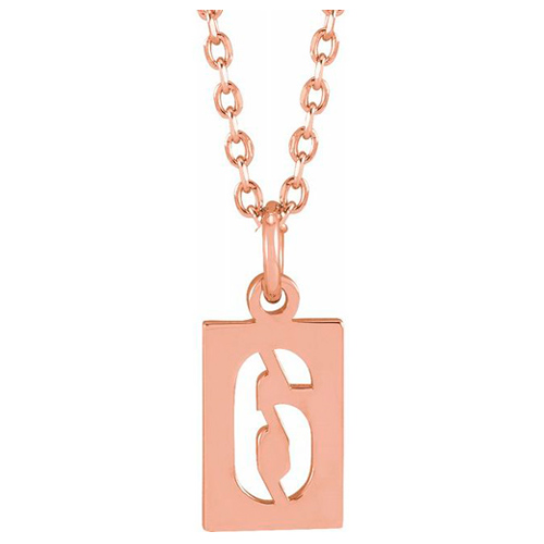14k Rose Gold Pierced Number 6 Dog Tag Necklace