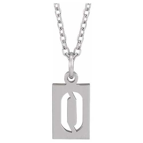 14k White Gold Pierced Number 0 Dog Tag Necklace