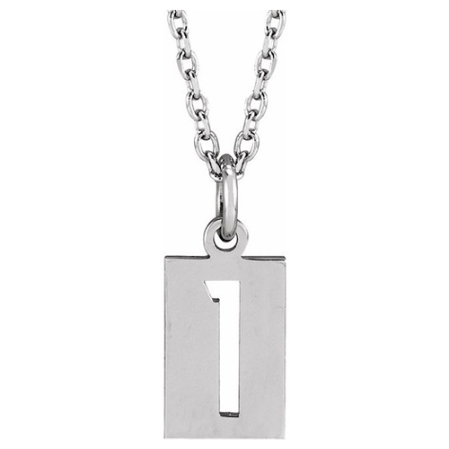 14k White Gold Pierced Number 1 Dog Tag Necklace