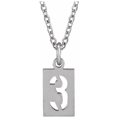 14k White Gold Pierced Number 3 Dog Tag Necklace