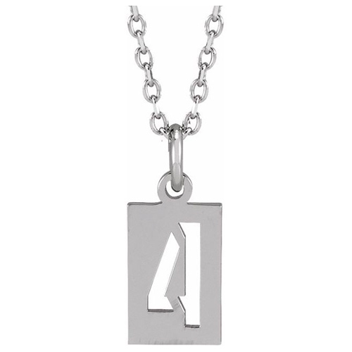 14k White Gold Pierced Number 4 Dog Tag Necklace