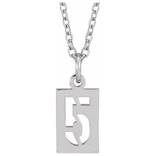 14k White Gold Pierced Number 5 Dog Tag Necklace