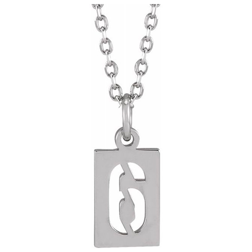 14k White Gold Pierced Number 6 Dog Tag Necklace
