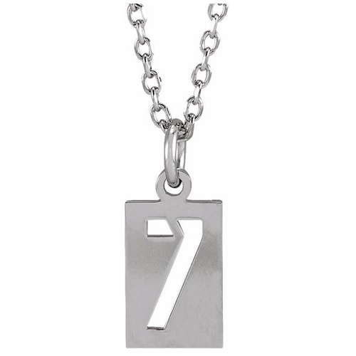 14k White Gold Pierced Number 7 Dog Tag Necklace