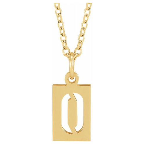 14k Yellow Gold Pierced Number 0 Dog Tag Necklace