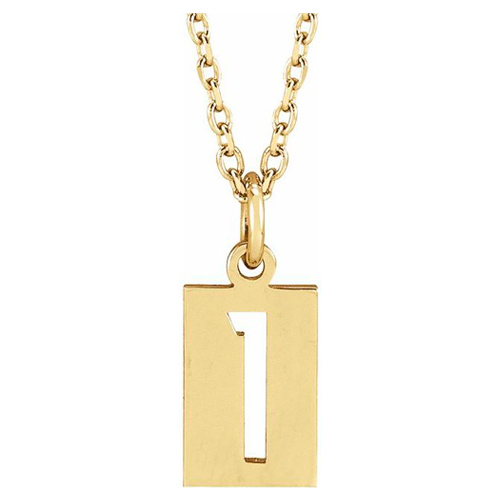 14k Yellow Gold Pierced Number 1 Dog Tag Necklace