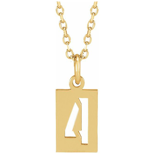 14k Yellow Gold Pierced Number 4 Dog Tag Necklace
