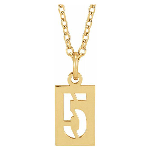 14k Yellow Gold Pierced Number 5 Dog Tag Necklace