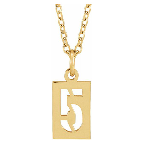 14k Yellow Gold Pierced Number 5 Dog Tag Necklace