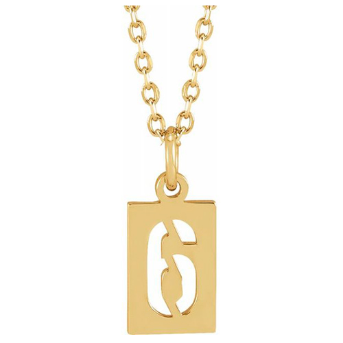 14k Yellow Gold Pierced Number 6 Dog Tag Necklace