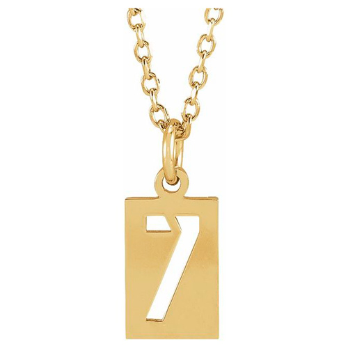 14k Yellow Gold Pierced Number 7 Dog Tag Necklace