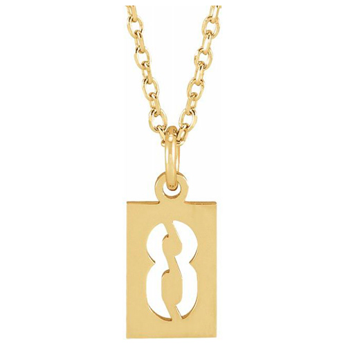 14k Yellow Gold Pierced Number 8 Dog Tag Necklace