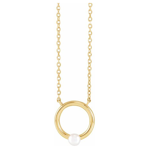 14k Yellow Gold 3mm Cultured Seed Pearl Circle Necklace 18in