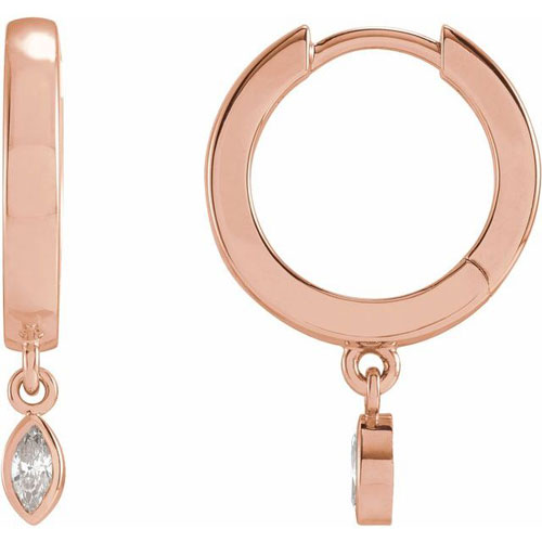 14k Rose Gold 1/8 ct tw Diamond Marquise Hoop Dangle Earrings