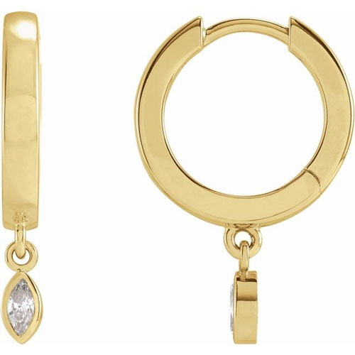 14k Yellow Gold 1/8 ct tw Diamond Marquise Hoop Dangle Earrings