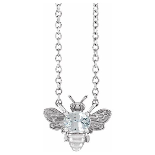 14k White Gold White Sapphire Bee Necklace 18in