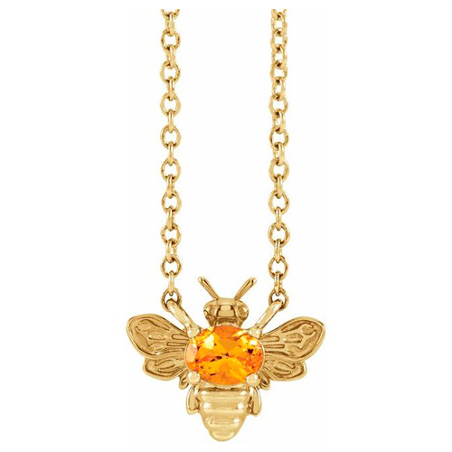 14k Yellow Gold Orange Garnet Bee Necklace 18in