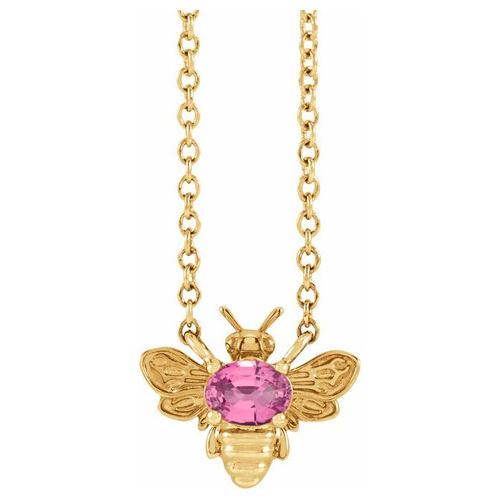 14k Yellow Gold Pink Sapphire Bee Necklace 18in