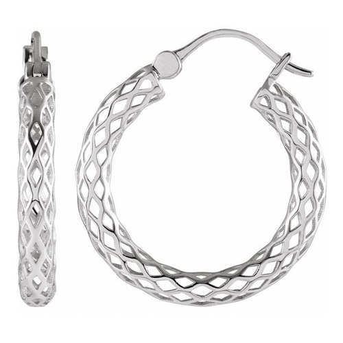 14k White Gold Pierced Tube Hoop Earrings 7/8in