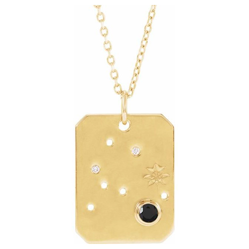 14k Yelllow Gold Aquarius Constellation Necklace With Black Spinel and Diamonds