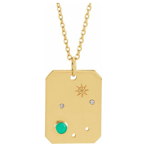 14k Yelllow Gold Libra Constellation Necklace With Chrysoprase and Diamonds